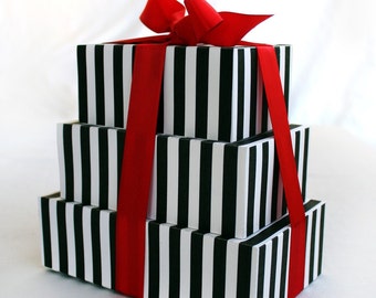 Set of 3 Large Rectangle Printable Boxes Black and White Stripe