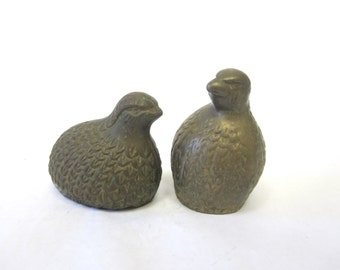 Vintage Brass Partridge Pair Bird Paperweight Figurine Statuette