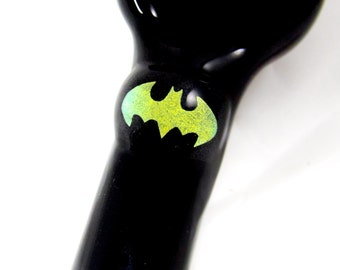 Hand Blown Glass BAT MAN Dichro Image Tobacco Pipe Pyrex Solid Black Gold
