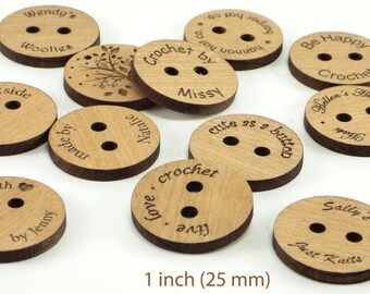 Personalized Wood Buttons 1 inch (25 mm), Custom Engraved Flat Buttons, Wood Tags