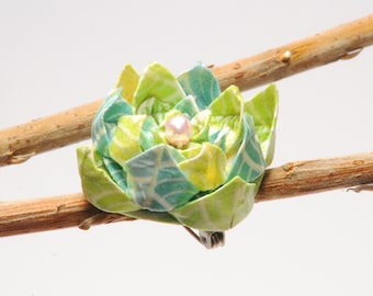 Blue and green pastel "Ripples" origami lotus flower brooch