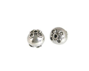 Handmade Oxidized Sterling Silver Bali Round Beads - 2 pcs.