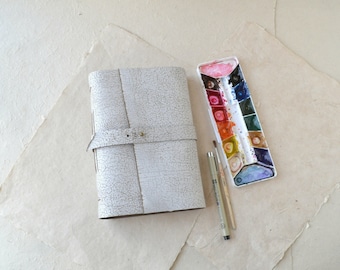 Rustic White Leather Journal with Watercolor Paper
