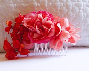 Pink and Orange Love Language Floral Hair Comb // High-End Fashion Accessories / Luxury Hair Styling Headpiece for Women / Couture Tiara