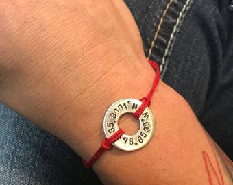 Latitude Longitude decimal gps location bracelet long distance relationships meeting place first date washer hand stamped coordinates