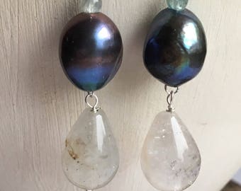 Pearl and rock crystal earrings