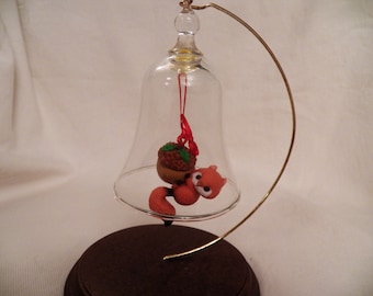 Vintage 1984 Hallmark Bell Ringer Squirrel Glass Ornament - QX4431