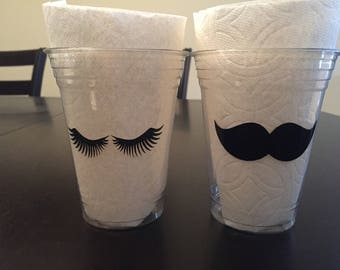 Gender reveal mustaches or eye lashes decals/stickers (12 mustaches & 12 eye lashes)
