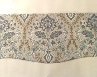 Window Valance - Curved or Straight - Blue Taupe Floral - Scalloped Window - Cotton Lining - Brussels Amethyst Premier Prints Fabric