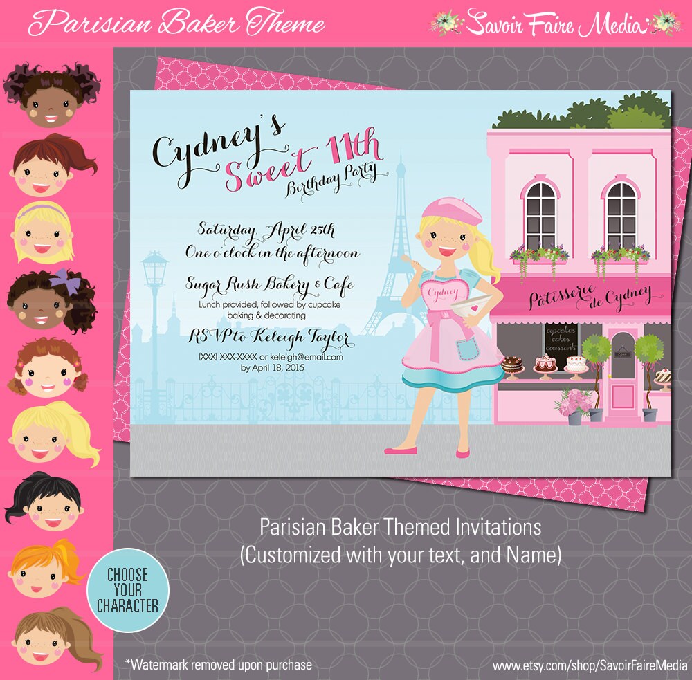 paris themed baking invitation birthday parisian themed cake