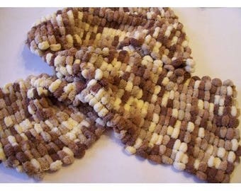 Handmade - Double tassels, camel, beige, white scarf,