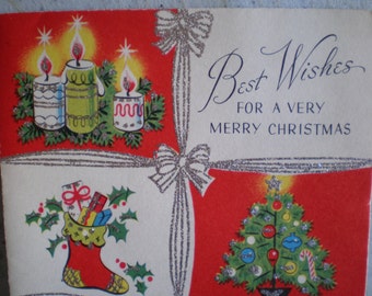 Vintage Mid Century Unused Christmas Greeting Card - Best Wishes For A Very Merry Christmas