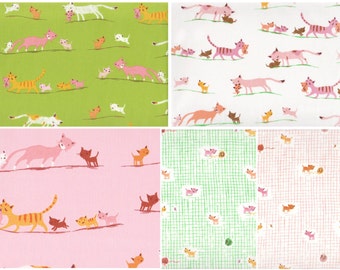 Tiger Lily by Heather Ross - Cat Family & Kittens and Yarn bundles, half yard cuts - 5 pieces