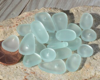 New~ LARGE THIN 20pcs(3.5X10-17mm) Pebble Light Sea Foam Green Spacer Cultured Drilled Sea Glass Beach Glass Beads