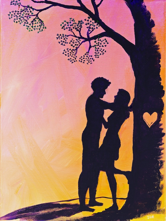 Cute romantic love couple silhouette Valentine heart pink Cute romantic love couple silhouette Valentine heart pink