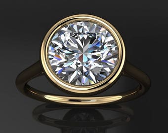 naked halle ring - 2.2 carat round cut NEO moissanite engagement ring, bezel set ring