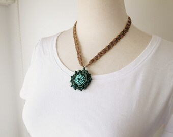 Irish Crochet Lace Jewelry (Camellia 4-c) Lace Necklace,Fiber Art Necklace, Crochet Necklace