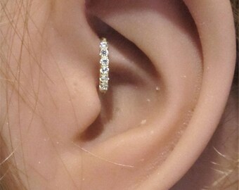 14k Solid White Gold Ultimate Daith Piercing Hoop Ring..18g..7mm..1.2mm mini cz's.''BEAUTIFUL!!!!