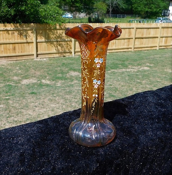 Moser Art Glass Vase 7 1/2" Tall / Bohemian / Art Nouveau / Enamel Flowers