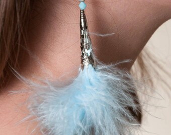 Blue feather earrings