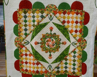 SALE Price ---- Celtic Rosebud Large Lap Size Quilt - FREE SHIPPING