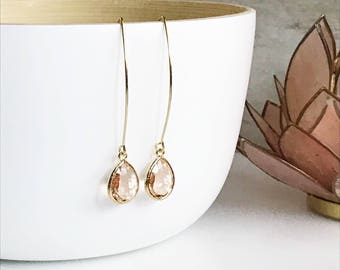 Champagne Drop Earrings. Bridesmaid Gift. Drop Earrings. Wedding Jewelry. Simple Earrings. Christmas Gift. Dangle Earrings. Jewelry Gift.