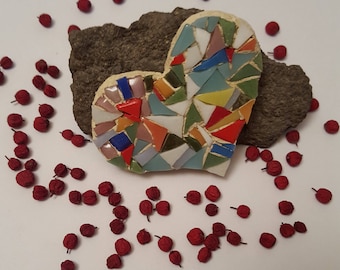 Mosaic magnet - Small Harlequin Mosaic Heart; mosaic tile glass; mosaic heart; magnet; Mosaic Fridge Magnet; Multicolored Geometric Mosaic