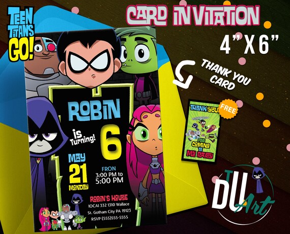 Invitacion de Jovenes Titanes Dc Comics Cartoon Network