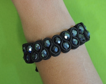 Black velvet beaded bracelet