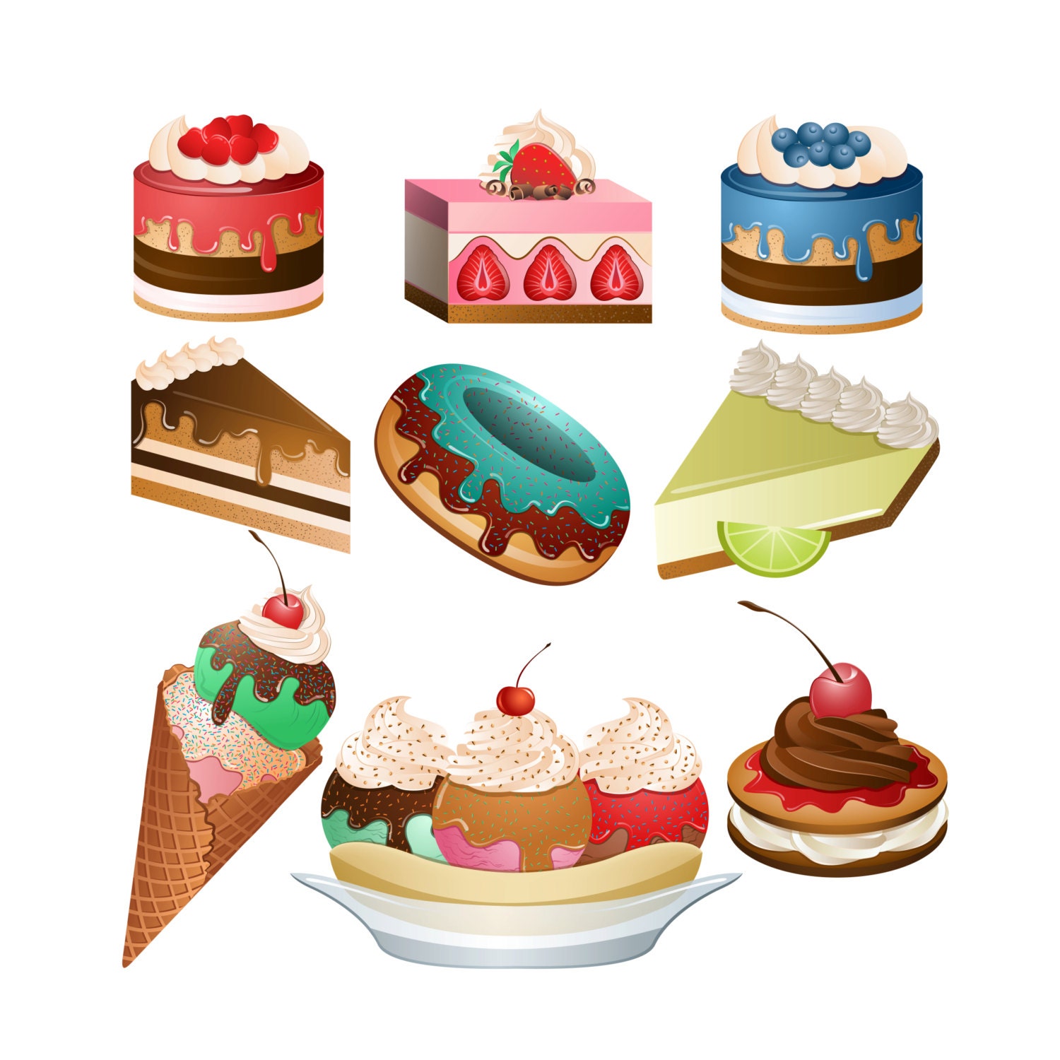 Desserts ClipArt Set of 9 PNG JPG and Vector Desserts