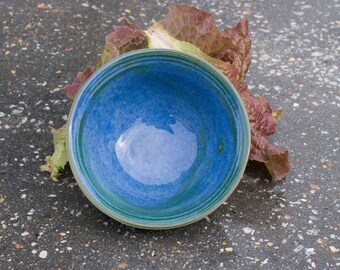 Bowl, Ocean Blue with hints of Green Fruit bowl, Blue Green, Natural Patina High Fire Stoneware, Hand Painted, Ready To Ship