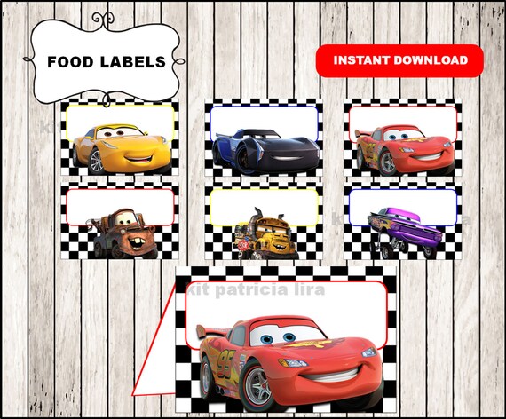 Disney Cars 3 food labels instant download Cars 3 food tent