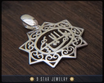 BPS14 - Sterling Silver 9 Star Bahai Pendant with Greatest Name