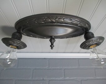 Vintage Art Deco Flush Mount Ceiling Light 1920's Ornate Floral Brass Ceiling Light Farmhouse Decor 12 1/4" Long Restored Free Shipping