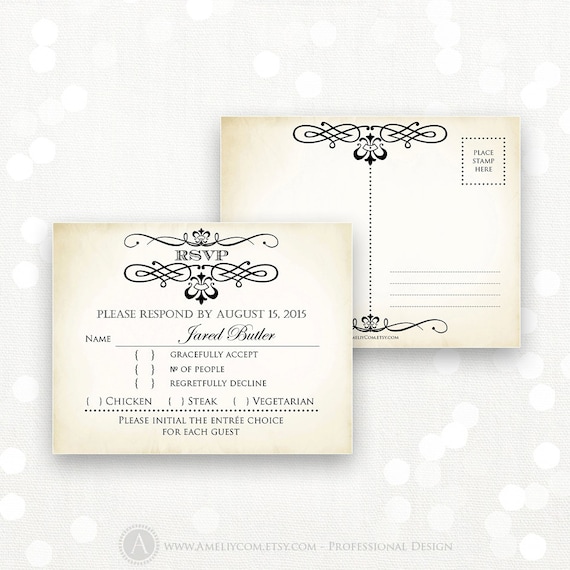 printable rsvp card editable instant download digital diy rsvp reply cards