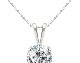 925 Sterling Silver Natural AAA 6mm Diamonique CZ 4 Prong Pendant Necklace