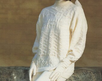 Womens Patterned Sweater PDF Knitting Pattern : Ladies 32 - 34, 36 - 38 and 40 - 42 inch bust . Slouch Jumper . Snowflake . Digital Download