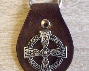 leather Celtic Cross keychain