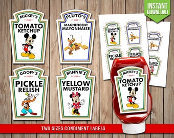 DISNEY CLUBHOUSE Condiment Labels - Mickey Mouse Condiments Disney Heinz Label Favors Table Decoration - Digital JPG Files, Instant Download