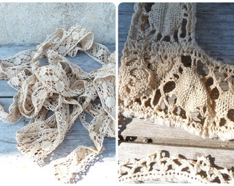 Antique 1900 Edwardian French batch of handmade cream cotton lace 9 yards