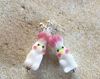 Easter Earrings, Easter Jewelry, Easter Gift, Bunny Earrings, Lampwork Earrings, Glass Earrings, Gift For Her