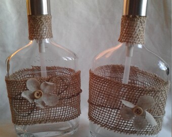 Burlap Wrapped Liquor Bottle Soap Dispenser