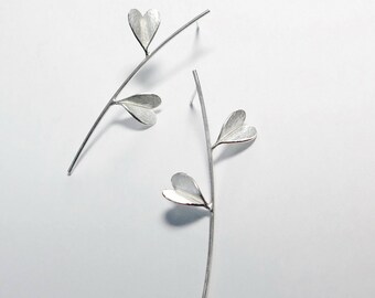 About Love-Leaf of Love-Heart Silver Earrings/ handmade,stud earrings