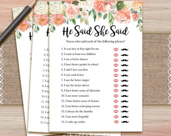 Printable Bridal Shower Games Printable - He Said She Said - Guess Who Said It? - Peach Cream Bridal Shower, Peach Floral Bridal Shower 042