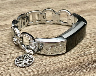 Elegant Silver Metal Bracelet for Fitbit Alta HR Band Tracker Adjustable Tree of Life Band Crystals Rhinestones Jewelry for Fitbit Alta HR