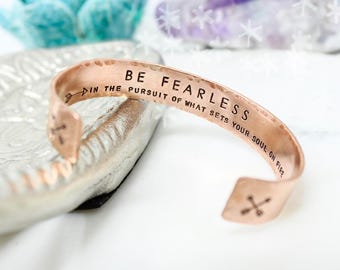Motivational Cuff - Inspirational Jewelry - Fearless Bracelet - Graduation Gift - Inspirational Bracelet - Copper Bracelet - Hidden Message
