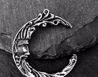 Pewter Man in the Moon Pendant -- Celestial Jewelry