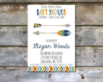 Tribal Baby Shower Invitation, Aztec Baby Shower Invitation, Tribal Invitation, Tribal Baby Shower Invites, Arrow, Native American, DIY