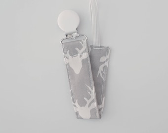 Grey White Deer Pacifier Clip- pacifier holder, pacifier clip, woodland baby, baby shower gift, custom pacifier clip, pacifier
