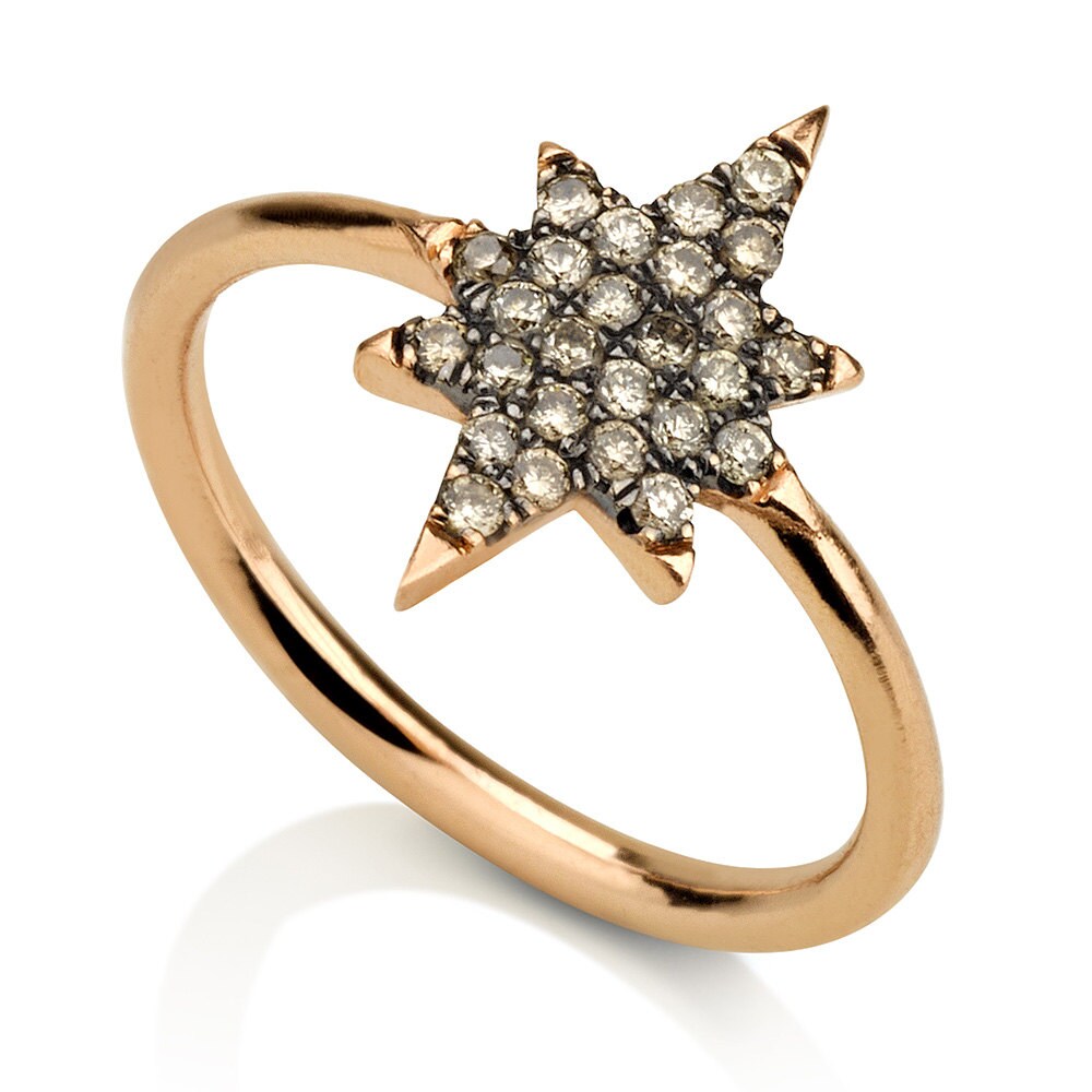 North star ring diamond pinky ring rose gold ring star